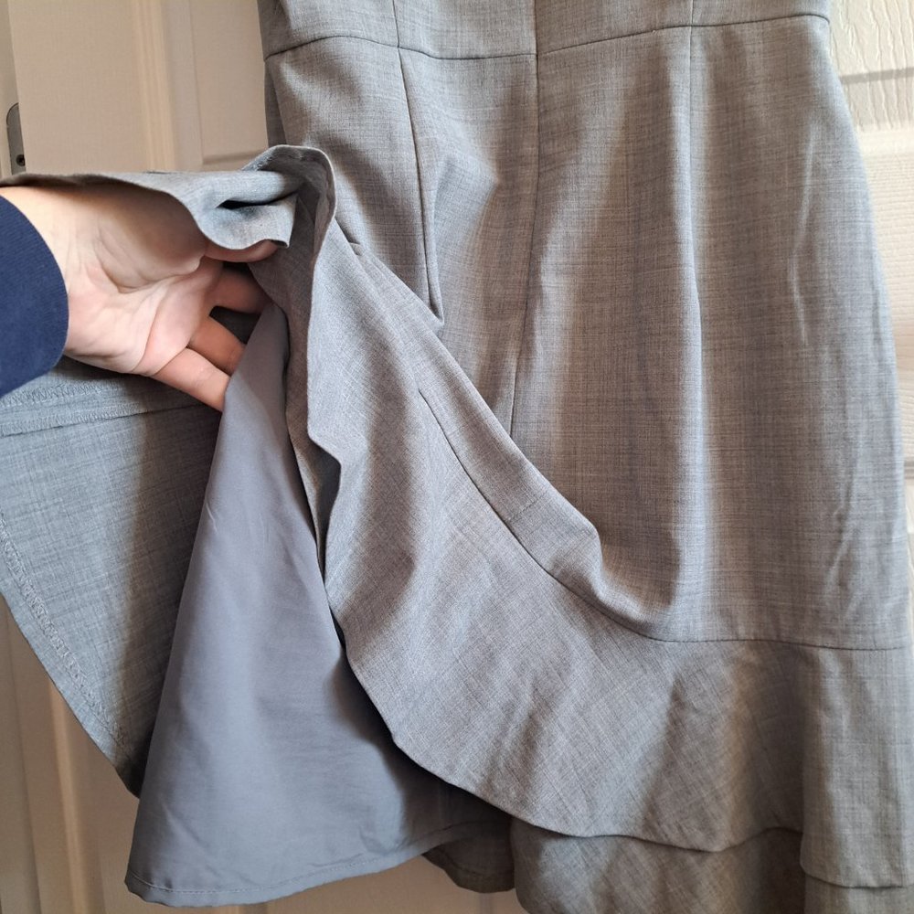 Grey suit dress, short sleeve, ruffle hem - Picture 2 of 7